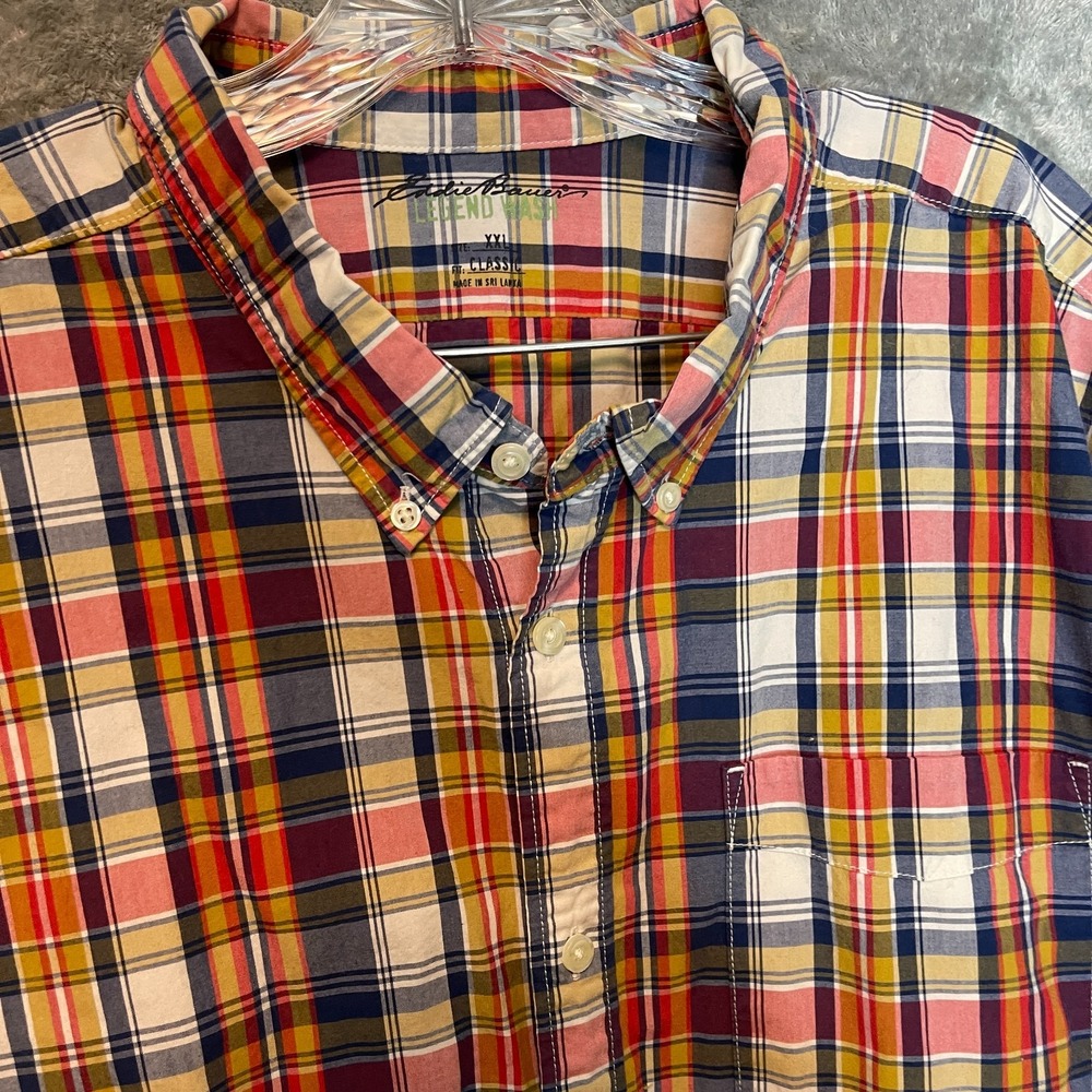 Eddie Bauer Men Preppy Legend Wash Classic Colorful Plaid Button Down Shirt 2XL